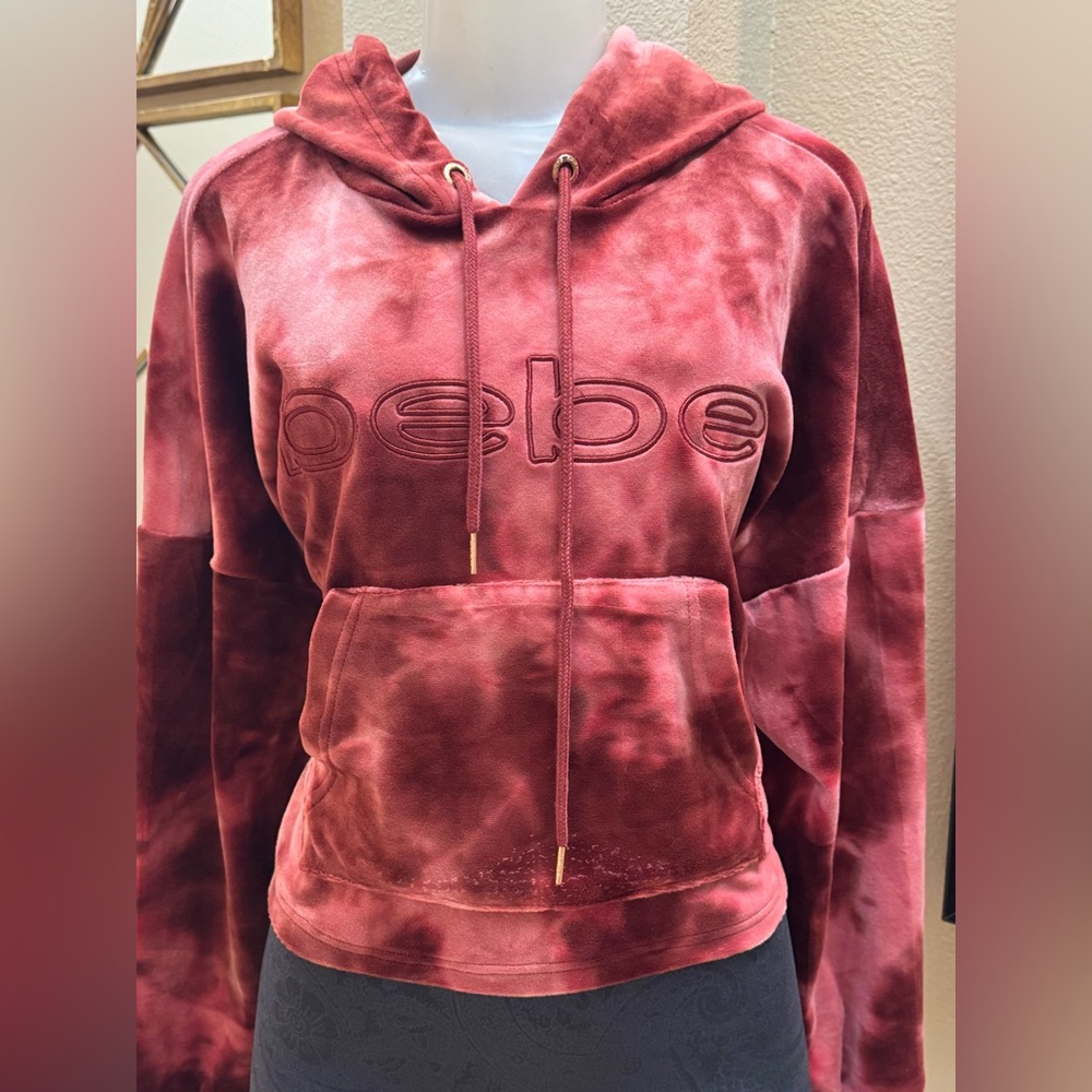 Bebe Super Plush Tie Dye Hoodie-Embroidered :Logo- Rose Dust-Large. NWT